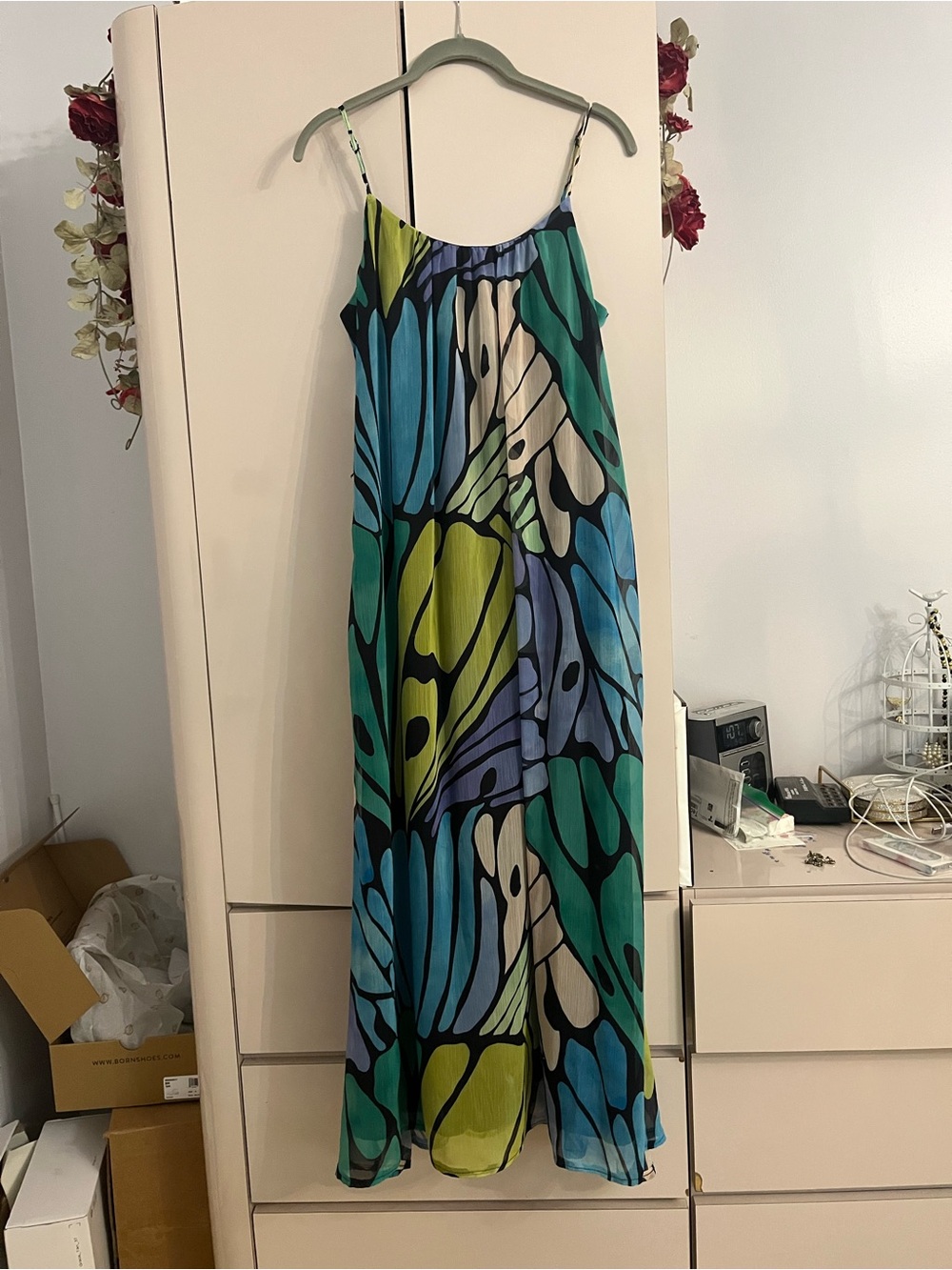 Sam Edelman Blue, Teal & Lime Butterfly-Print Maxi Dress